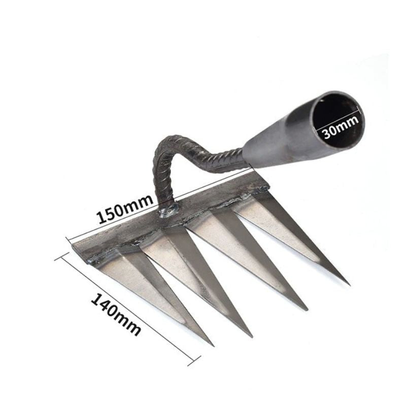 Eisenrechen Mit 7 Zähnen – Robuste Gartenharke Zum Jäten, Bodenlockern & Nivellieren, Inkl. Handschuh